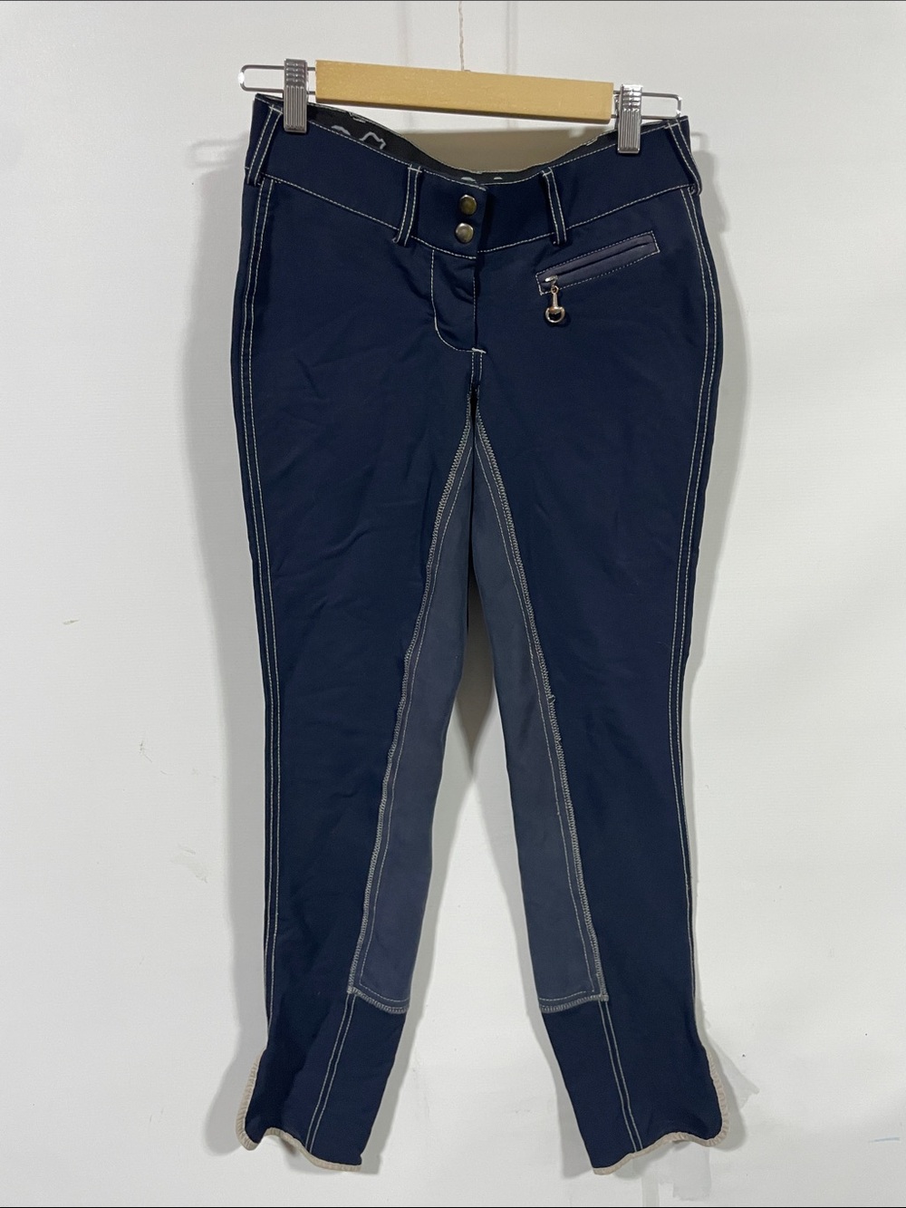 Slim Navy Riding-Style Skinny Pants with Contrast Stitching